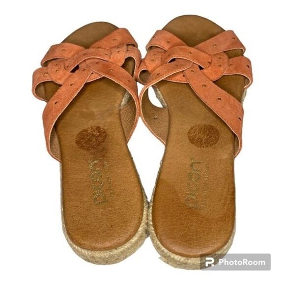 Picon Orange Leather Studded Slide Espadrille Sandals Made In Spain 8 - Picture 5 of 9